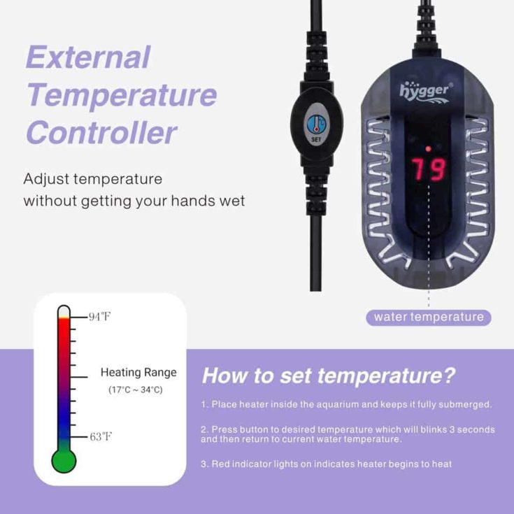 Hygger Mini Submersible Aquarium Heater temperature control guide.