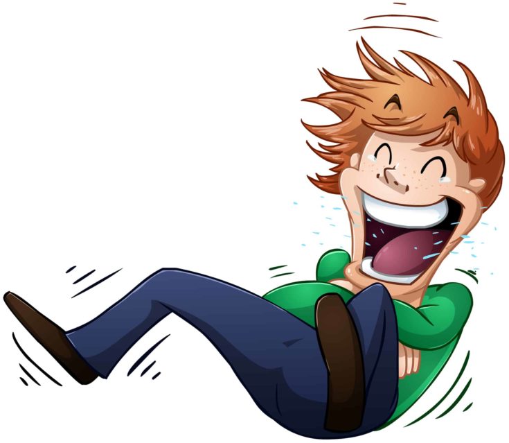 A vector illustration of a guy rolling on the floor and laughing.