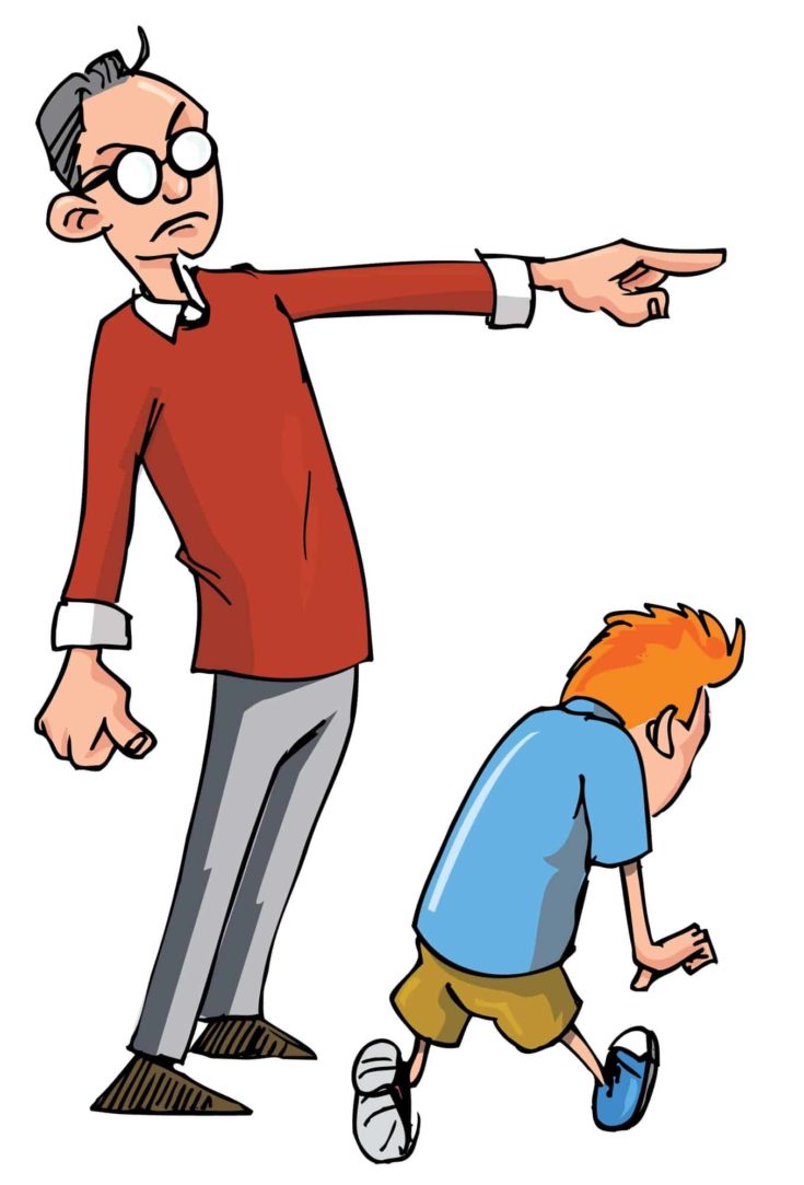 Cartoon of Dad scolding his son and sending him away