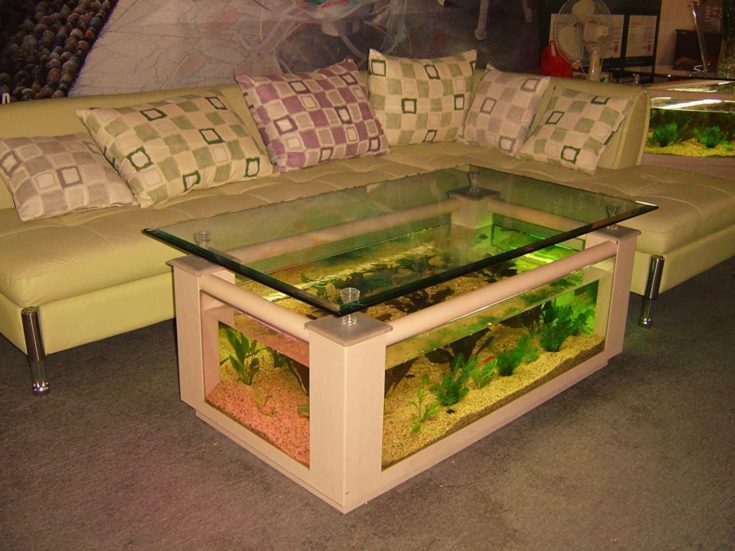 36gl Rectangle Coffee Table Aquarium, Completely Fish Ready with Hidden Filter and LED Lights