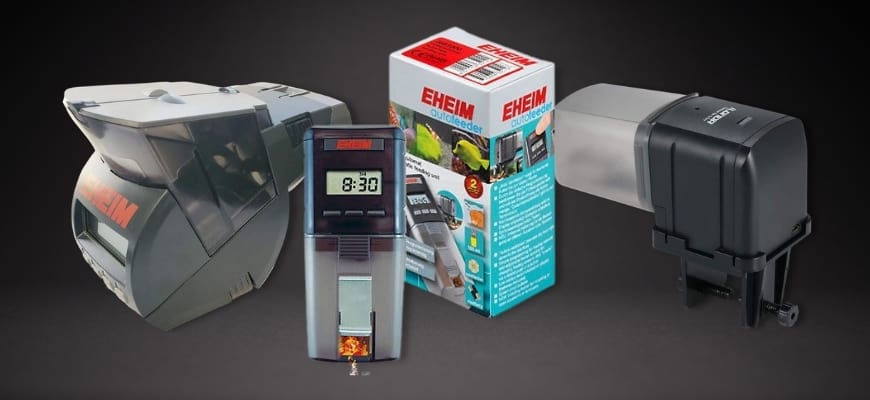 3 products of automatic fish feeder in grey background