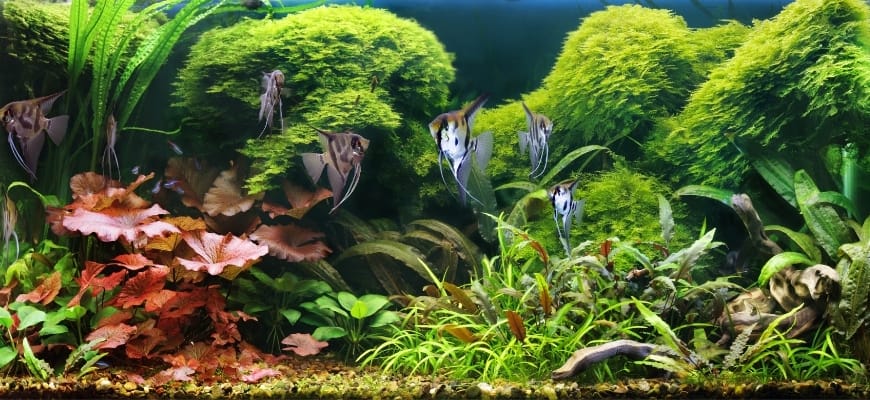Various aquarium plants with fishes