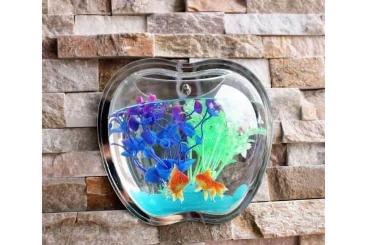 Apple Shape Creative Acrylic Hanging Wall Mount Fish Tank Bowl Vase Aquarium Plant Pot Fish Bubble Aquarium Decor for Home and Office